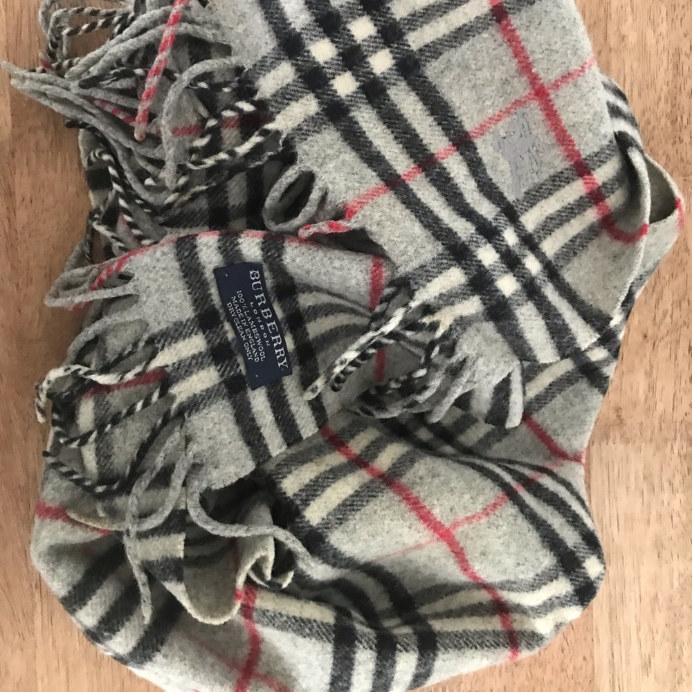 Burberry Gray and Red Checkered Scarf